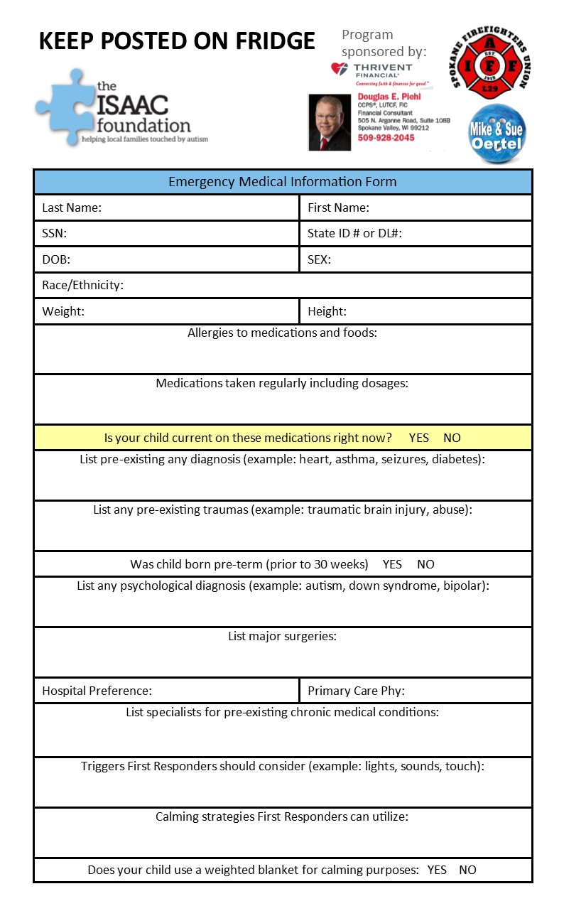 This is a picture of Revered Printable Emergency Medical Information Form It's just a graphic of Revered Printable Emergency Medical Information Form